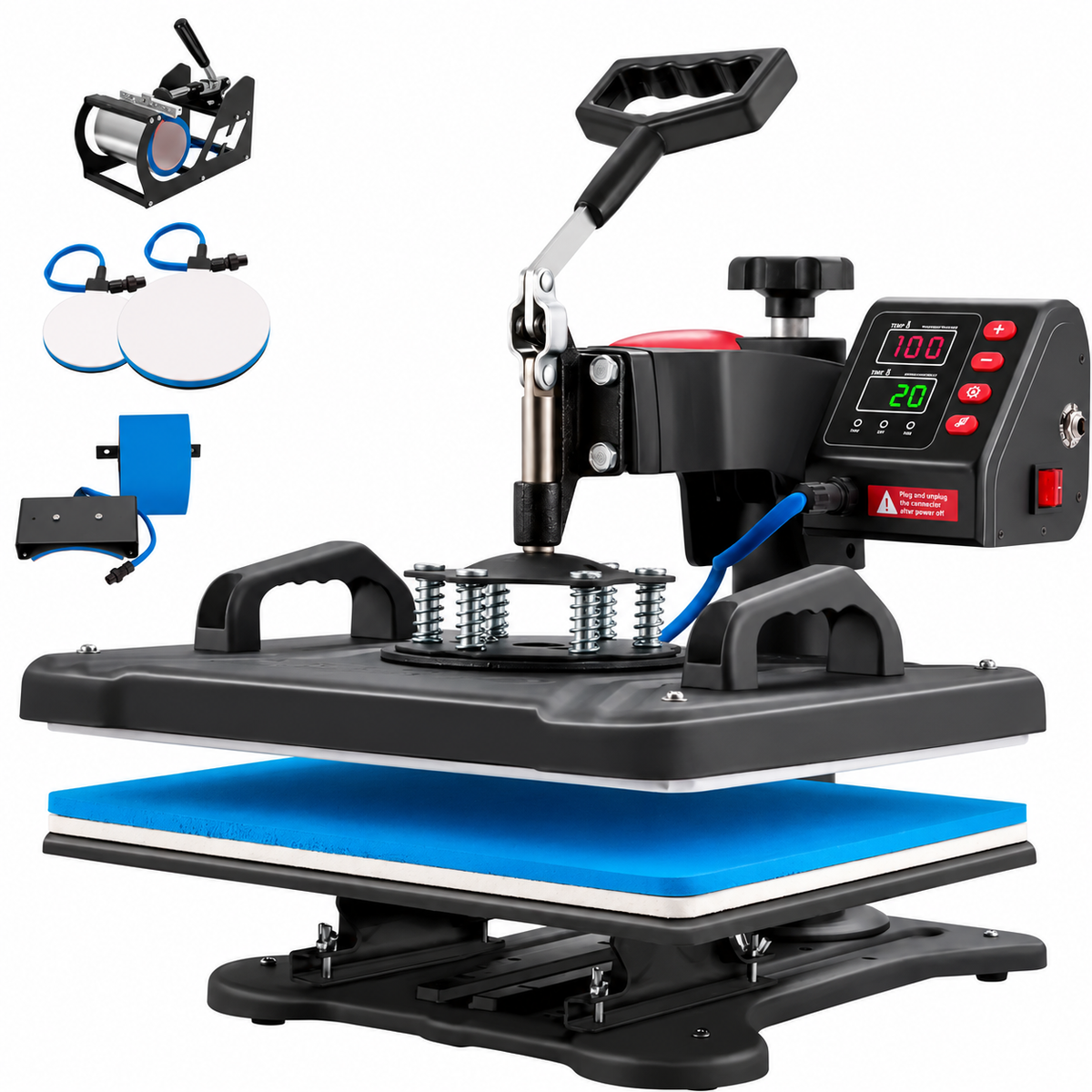 Warmte Persmachine Hittepers Warmtepers Transferpers 29x38cm Drukmachine Sublimatiedruk 1250W op witte achtergrond