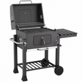 Houtskoolgrill met opvouwbare bijzettafel -  BBQ-grill -  buitenpicknicks -  achtertuingrillen op witte achtergrond