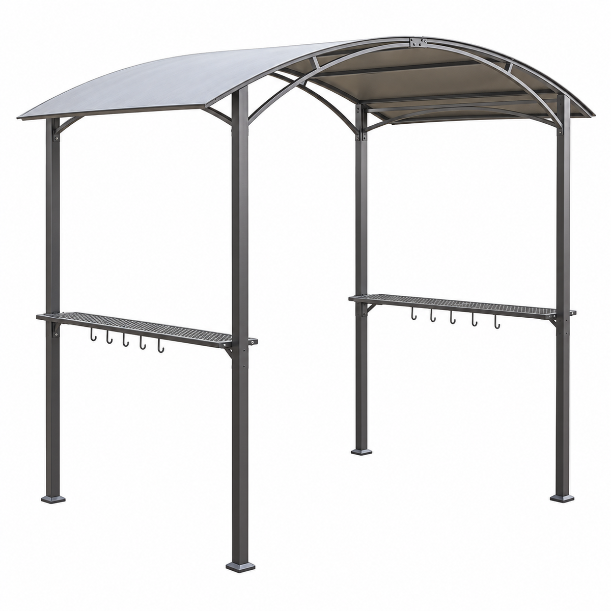 BBQ Grill Prieel – Luifel - Zonnedak - Overkapping – Met Zijplanken en Haken - Terras - Tuin – Camping - Staal - Donkergrijs - 245x152 x cm op witte achtergrond