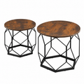 Home Bijzettafel, set van 2, salontafels, banktafel met mandfunctie, gedekte tafel, geometrisch, stalen frame, voor woonkamer, slaapkamer, bruin,zwart op witte achtergrond