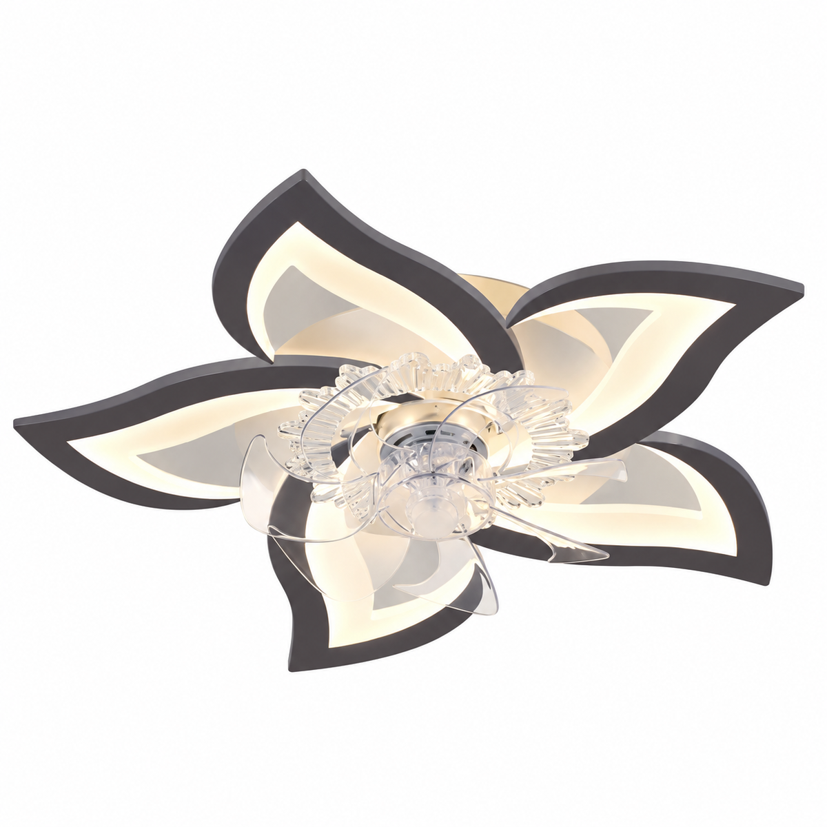 Plafondventilator - Lotus - Met Verlichting - Plafond Ventilator Lamp - LED Verlichting - Met Afstandsbediening - Dimbaar - Smart Lamp - Wit op witte achtergrond